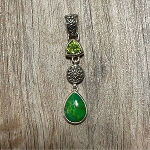 Silver Peridot and Green Turquoise Pendent